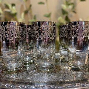 Vintage Dorothy Thorpe Silver Ombré Set 6 Glasses Tumblers Mid Century Barware